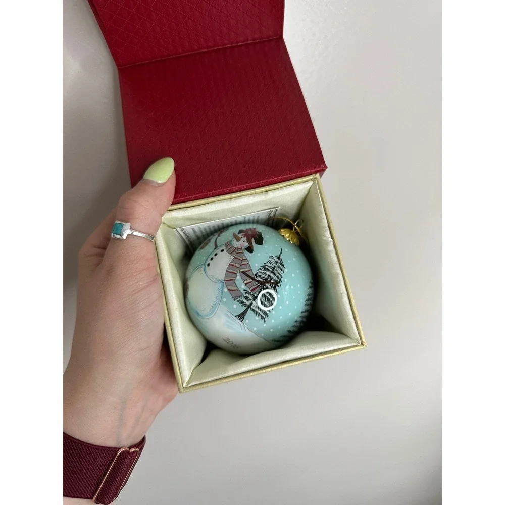 Pier 1 Imports Li Bien Ornament OS Blue EUC 2016 Hand Painted Snowman Glass Ball